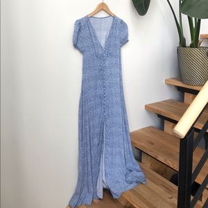 Blue floral puff sleeve milkmaid maxi dress size S